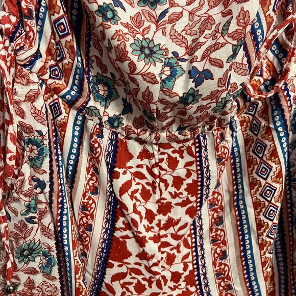 Angie | Floral Boho Tube Top Strapless Mini Romper in Red / Multicolor - Picture 7 of 7